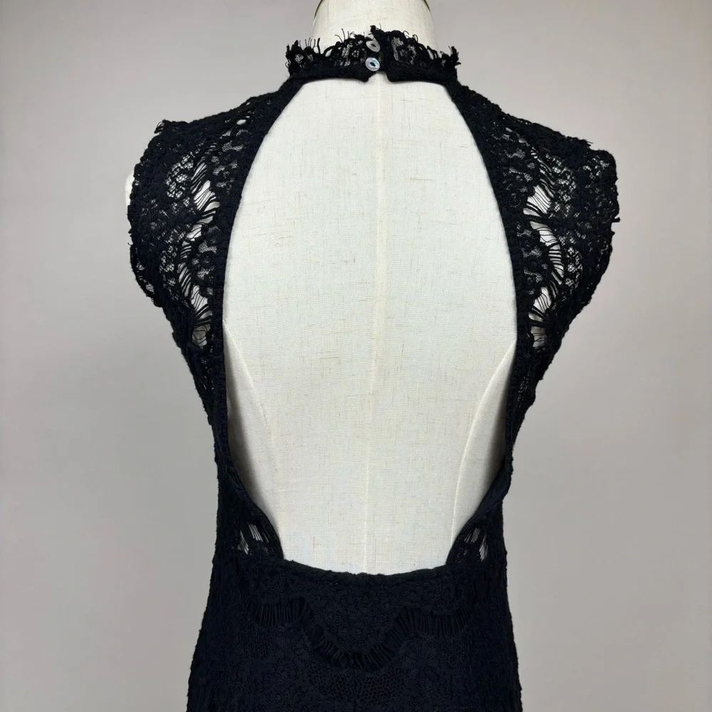 Free People Daydream Lace Slip Dress Mini Open Back Sleeveless Black S